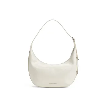 CHARLES&KEITH PU Shoulder Bag Medium Size Women's Noir Black/Cream Milk White/Silver