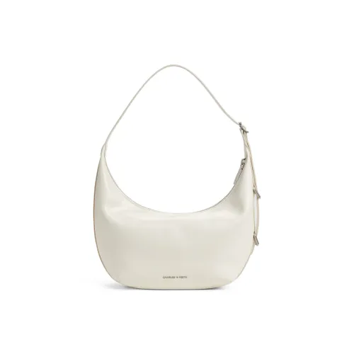 CHARLES&KEITH PU Shoulder Bag Medium Size Women's Noir Black/Cream Milk White/Silver