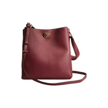 COACH Charlie Leather Solid Color Turn Lock Bucket Bag Shoulder Bag, Crossbody Bag Medium Size Women's