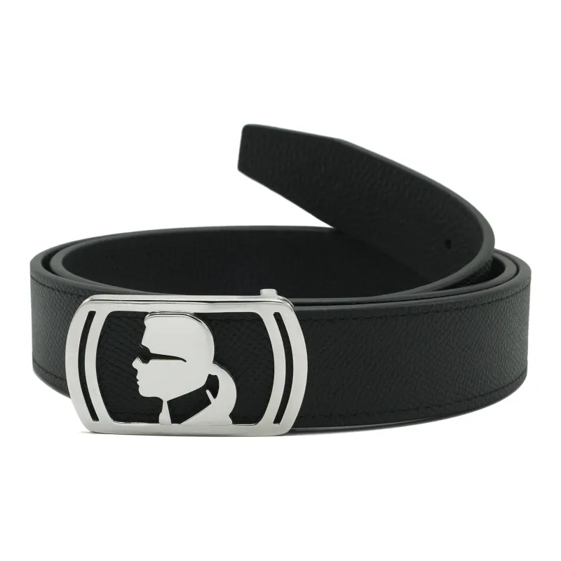 KARL LAGERFELD Top Grain Cow Leather Belts Unisex 3.1CM Black-0