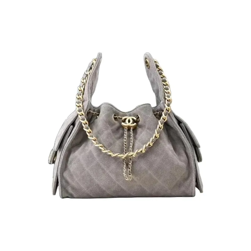 CHANEL 25Bag Suede Leather Handbag, Shoulder Bag Trumpets Women's Gray-0