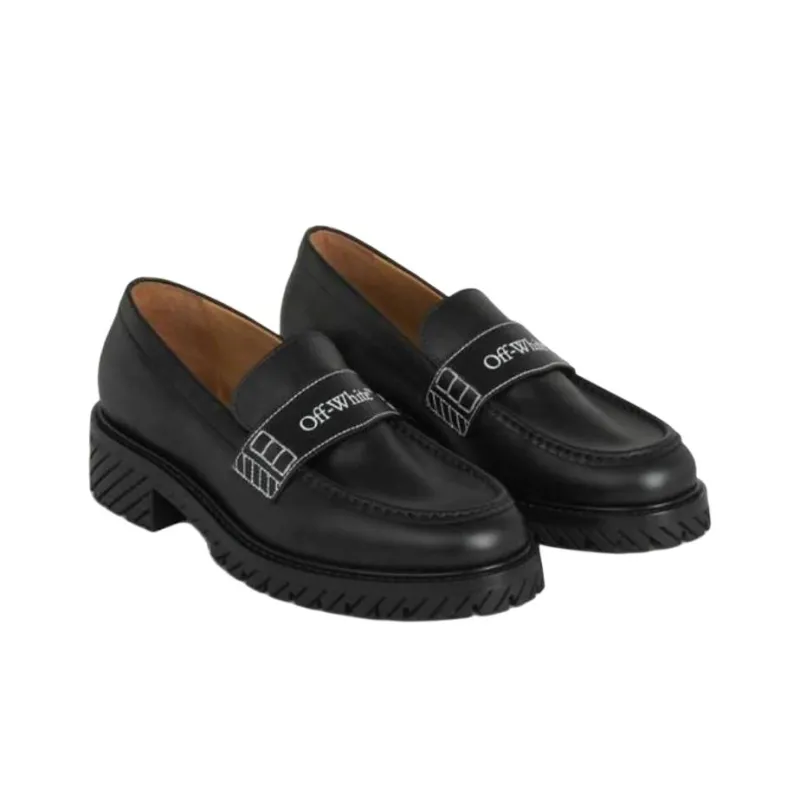 OFF WHITE Military Logo print Leather Loafers Women's-2