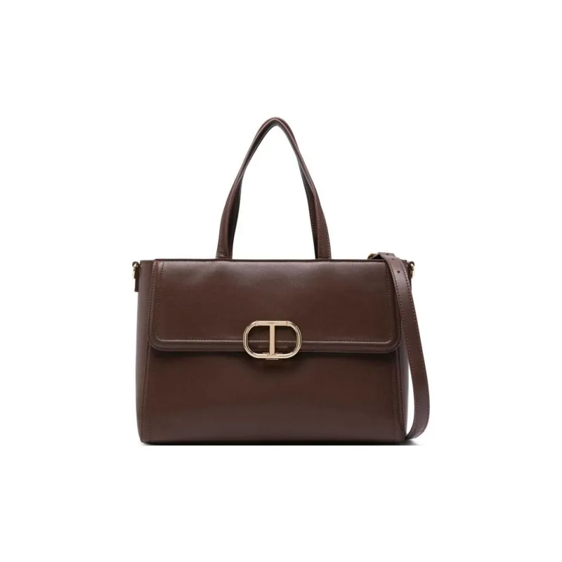 TWINSET MILANO Cow Leather Tote Bag Portable Crossbody Bag Shoulder Bag Women's Chocolate Brown-1
