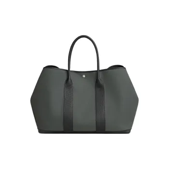 HERMES Garden Party Canvas With Leather Tote Bag Shopping Bag Handbag Women's Vertical Red Forest & Black