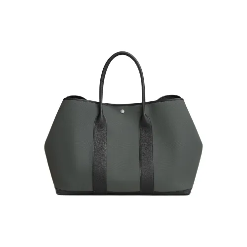 HERMES Garden Party Canvas With Leather Tote Bag Shopping Bag Handbag Women's Vertical Red Forest & Black