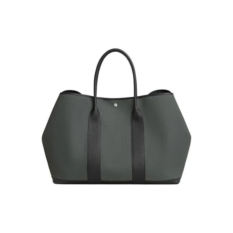 HERMES Garden Party Canvas With Leather Tote Bag Shopping Bag Handbag Women's Vertical Red Forest & Black-0