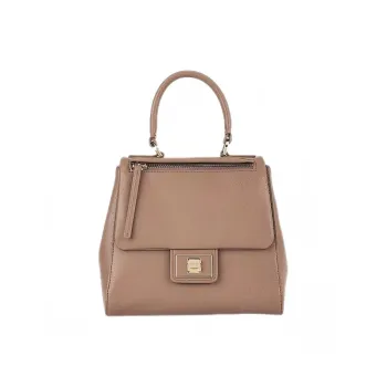 HONGU Cow Leather Handbag Medium Size Women's Tea Brown/Pitch Black