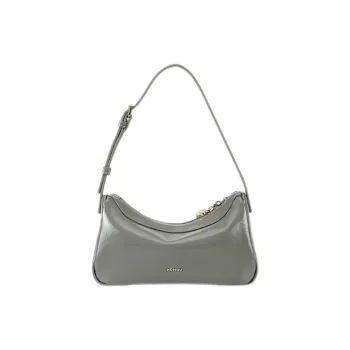 HONGU Cow Leather Crossbody Bag Shoulder Bag Small Size Women's Light Gray/Ecru/Pitch Black