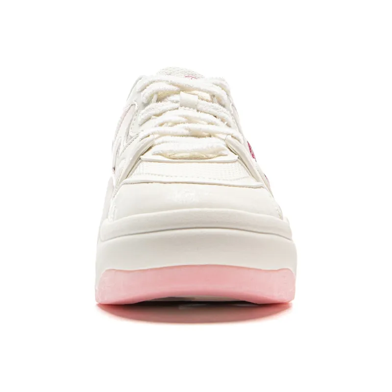 Disney x LiNing Cheese 3.0 Anti Slip And Wear Resistant Height Increasing Low Top Skateboard Shoes Women's White Pink-4