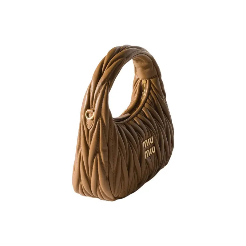 MIU MIU Wander Series Lambskin Crescent Bag Handbag Small Size Women's Caramel-1