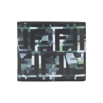 FENDI Leather Cropped Double-Fold Wallet Men's Green/Black