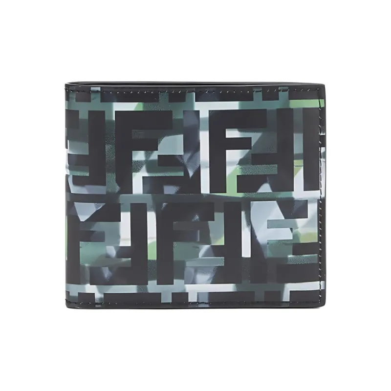 FENDI Leather Cropped Double-Fold Wallet Men's Green/Black-0