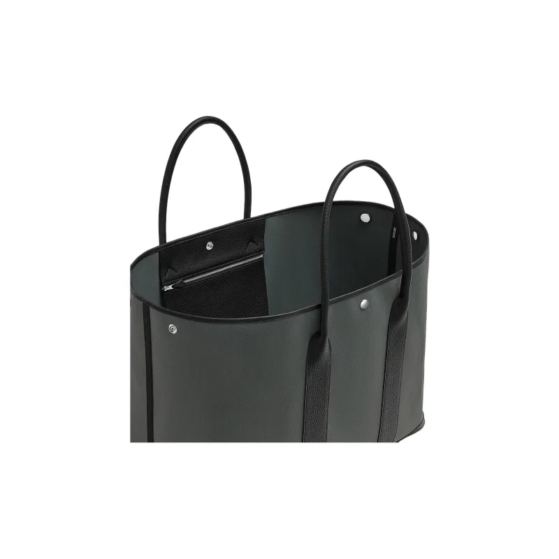 HERMES Garden Party Canvas With Leather Tote Bag Shopping Bag Handbag Women's Vertical Red Forest & Black-2