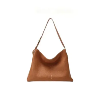HONGU Cow Leather Bonded Synthetic Leather Shoulder Bag Hobo Crossbody Bag Medium Size Women's Brown/Pitch Black
