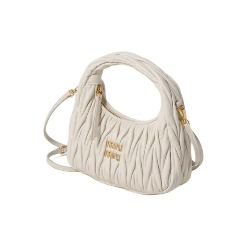 MIU MIU Wander Series Sheepskin Crescent Bag Handbag Trumpets Women's White-1