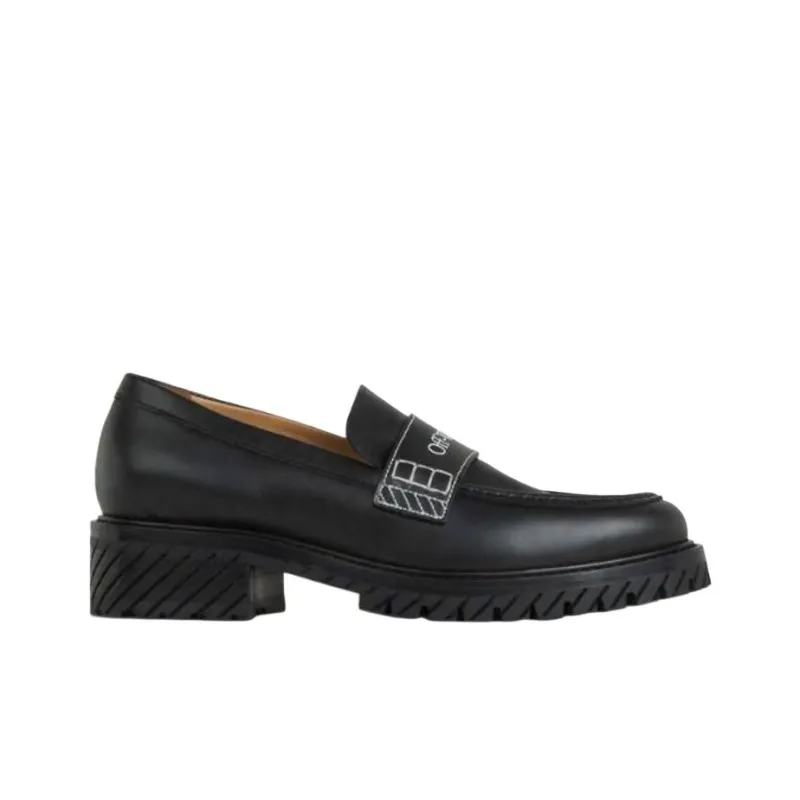 OFF WHITE Military Logo print Leather Loafers Women's-1