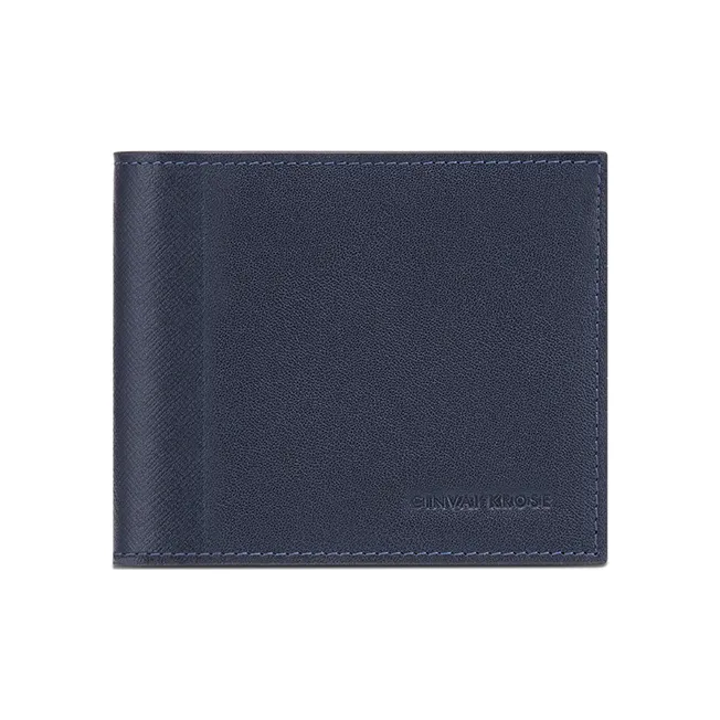 Simvay Clos Cow Leather Coin Purse Document Wallet Clutch Card Holder Men's Black/Dark Blue-6