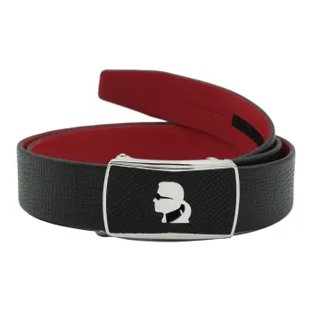 KARL LAGERFELD Top Grain Cow Leather Belts Unisex Black Red 3.4cm