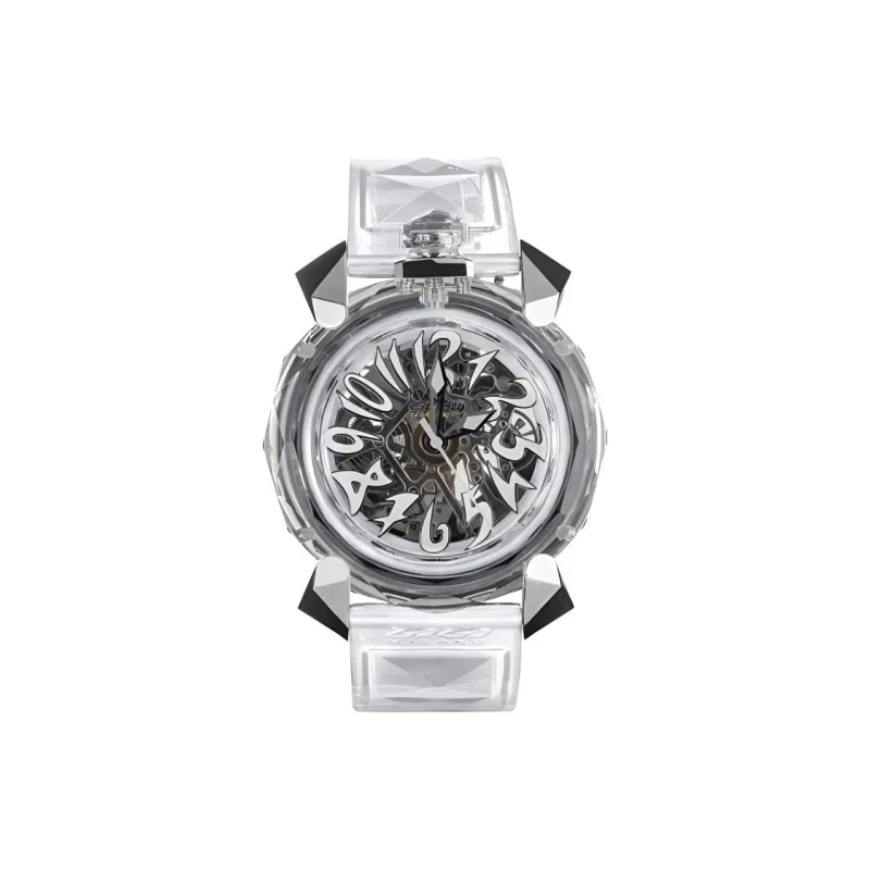 GAGA Wrist Watch Automatic Mechanical Movement Silicone Strap 46mm Cut-Out Dial Unisex 8060CY01SGSR000-0