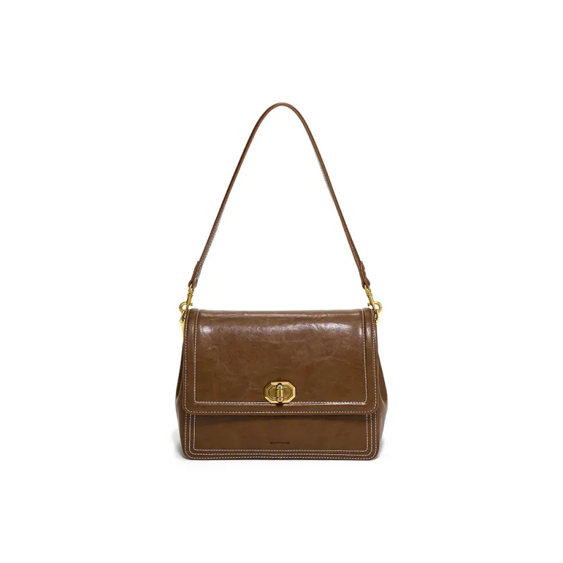 Simedin Cow Leather Crossbody Bag, Shoulder Bag, Small Square Bag Regular Women's Deep Black/Coffee-7
