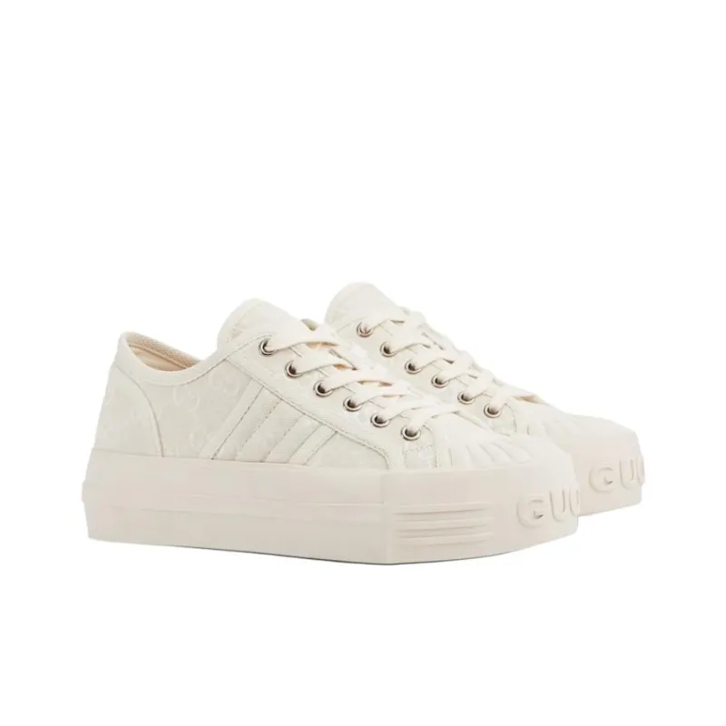 GUCCI Low Top Canvas Shoes Women's White-2