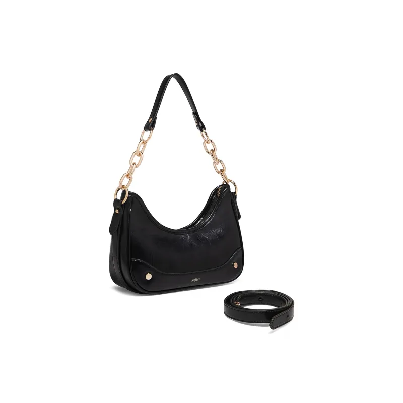 Safiya Synthetic Leather Handbag Shoulder Bag Women's Black-2