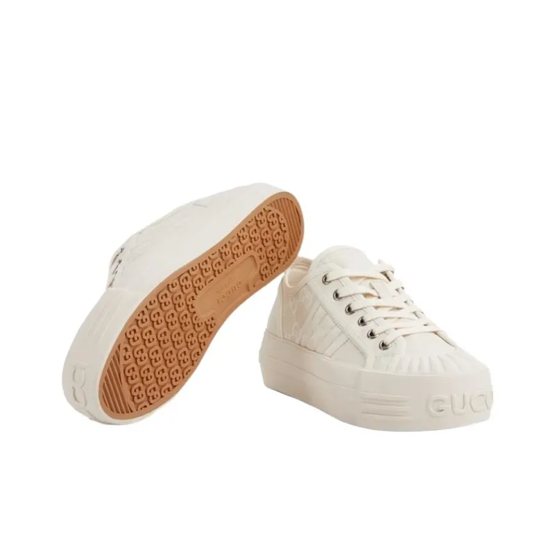 GUCCI Low Top Canvas Shoes Women's White-5