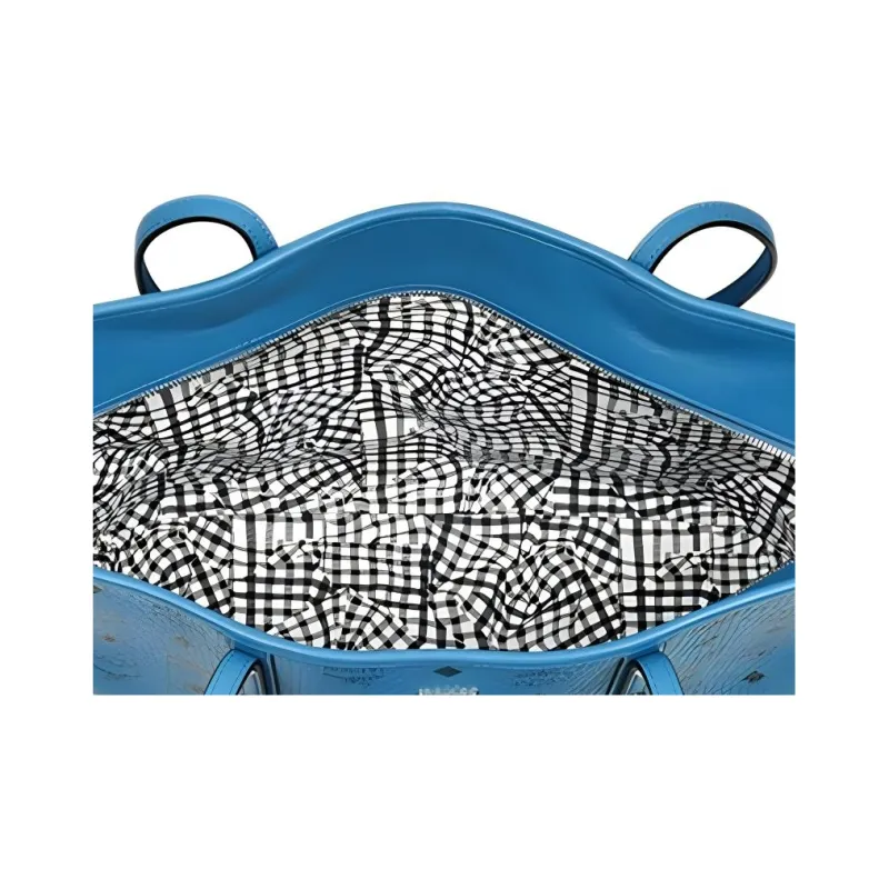 MCM Liz Visetos PVC Tote Bag, Shopping Bag, Combo Bag, Shoulder Bag Women's Blue-3