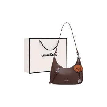 Simvay Clos Cow Leather Shoulder Bag Crossbody Bag Crescent Bag Small Size Women's Coffee/Black
