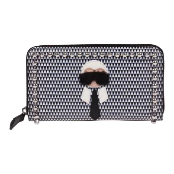 FENDI Leather Wallet Women's Black/Gray White