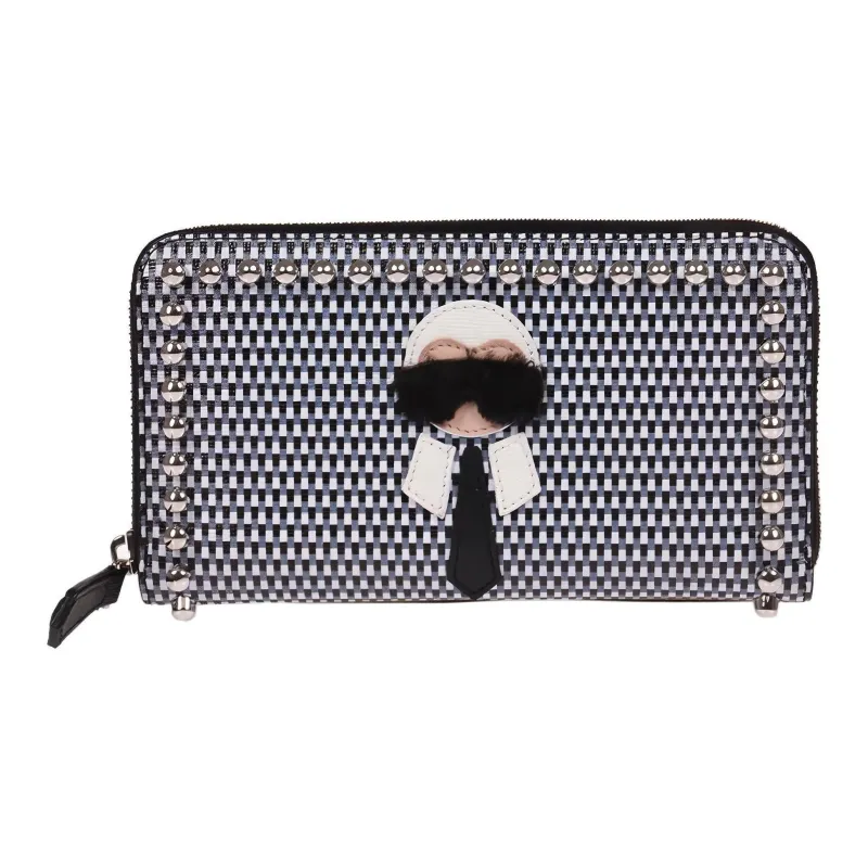 FENDI Leather Wallet Women's Black/Gray White-0
