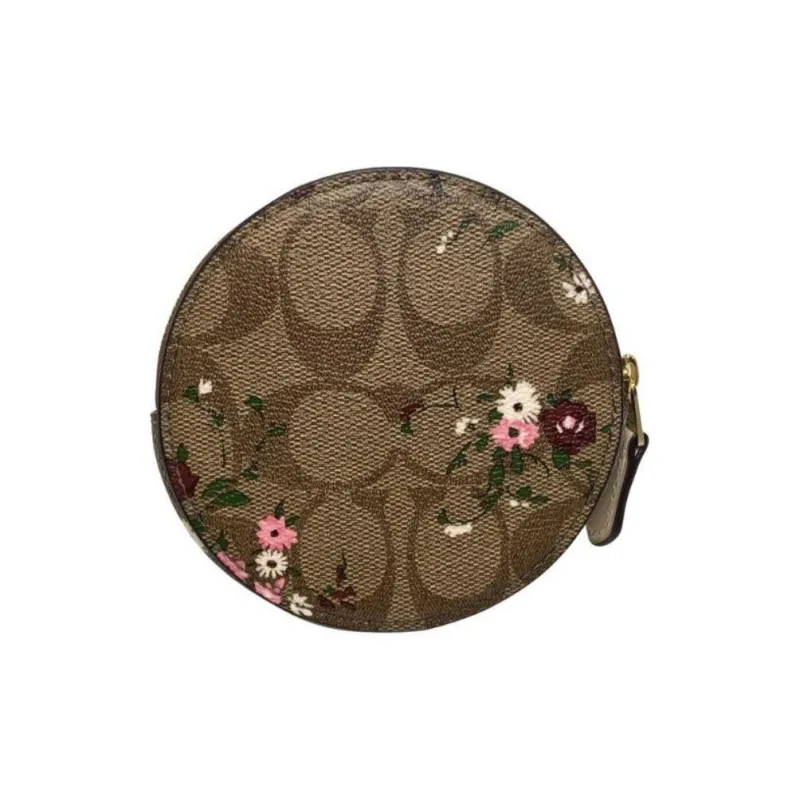 COACH Boxed Canvas With Leather Coin Purse Small Size Women's Brown-2