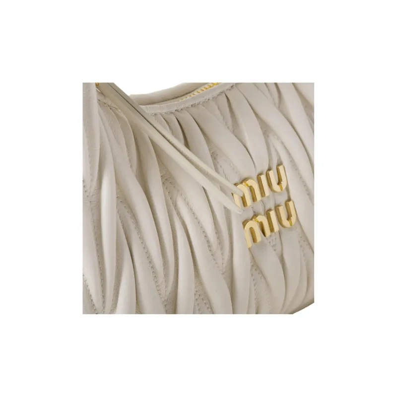 MIU MIU Wander Series Sheepskin Crescent Bag Handbag Trumpets Women's White-4