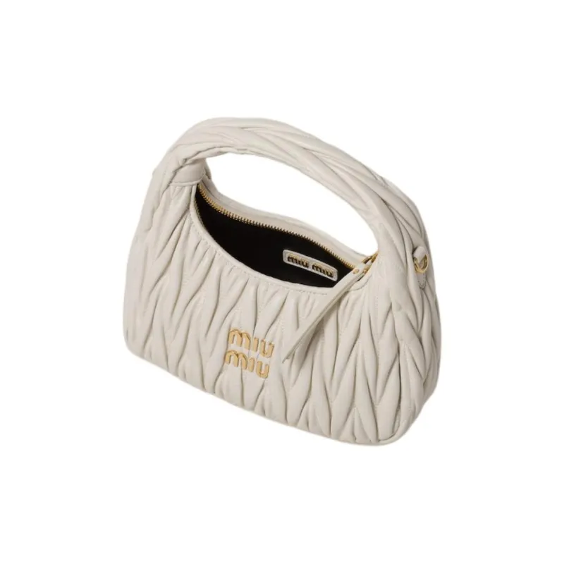 MIU MIU Wander Series Sheepskin Crescent Bag Handbag Trumpets Women's White-3