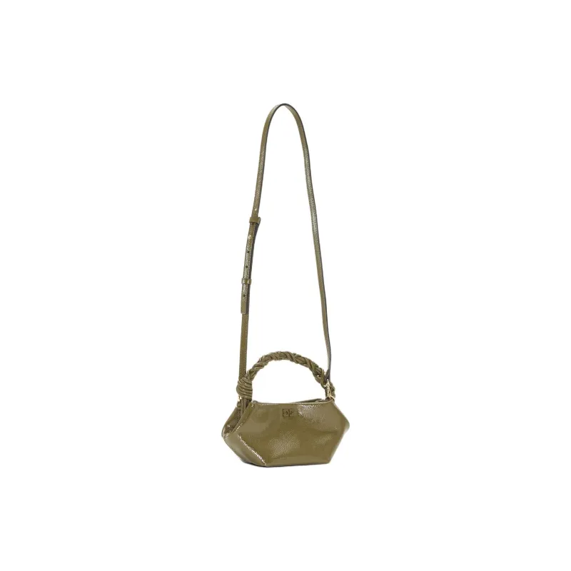 GANNI Recycled Leather Shoulder Bag Crossbody Bag Handbag Mini Women's Olive Green-1