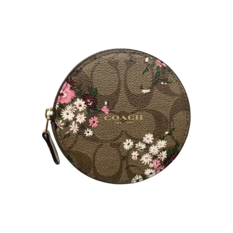 COACH Boxed Canvas With Leather Coin Purse Small Size Women's Brown-1