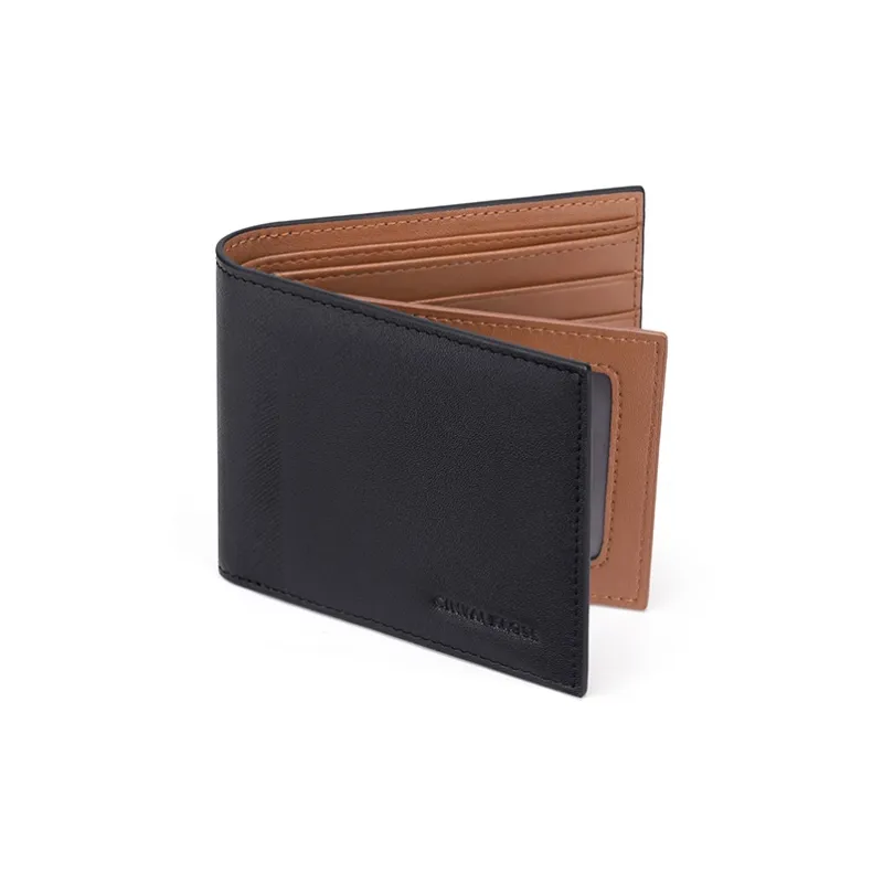 Simvay Clos Cow Leather Coin Purse Document Wallet Clutch Card Holder Men's Black/Dark Blue-2