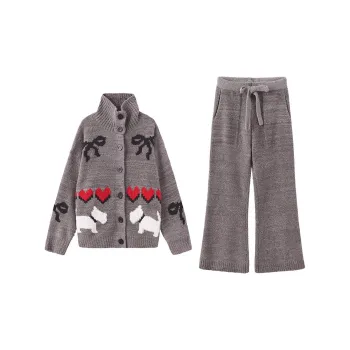 WILD ROOMS Fall And Winter Pajama Set Unisex Gray