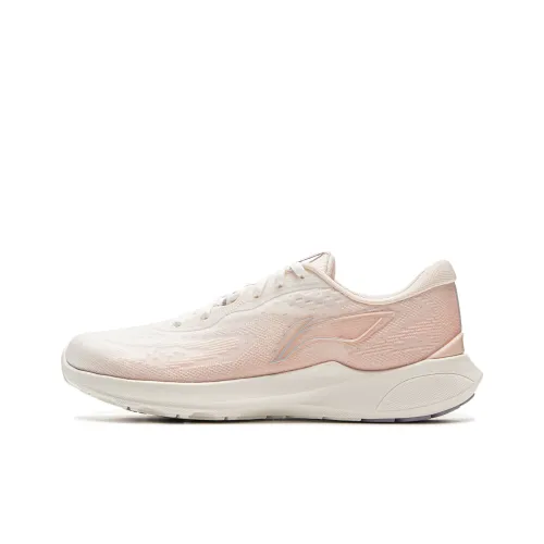 LiNing Qingyi Cushioning, Slip Resistant, Lightweight Low Top Sprint Running Shoes Women's Mist White/Light Bud Orange