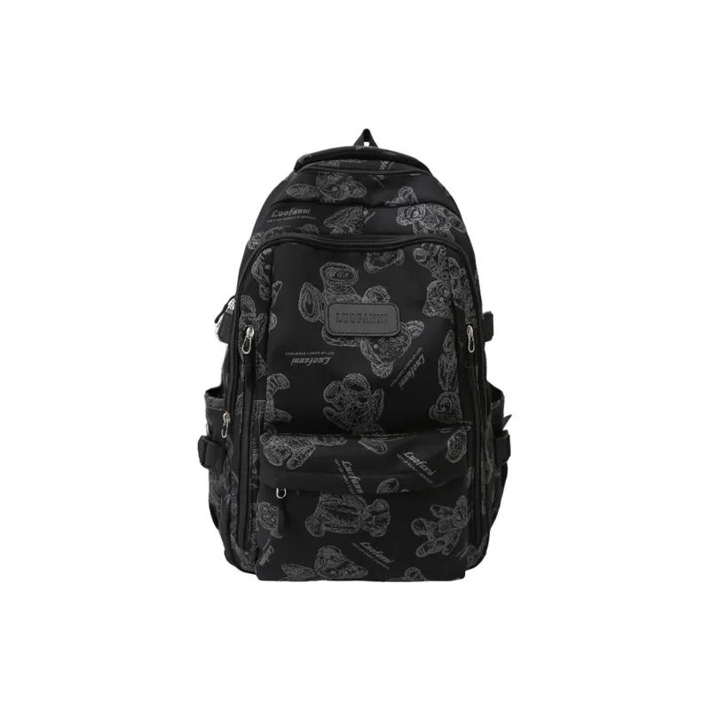 Tonlion Nylon Backpack Large Size Unisex Black/White/Green-0