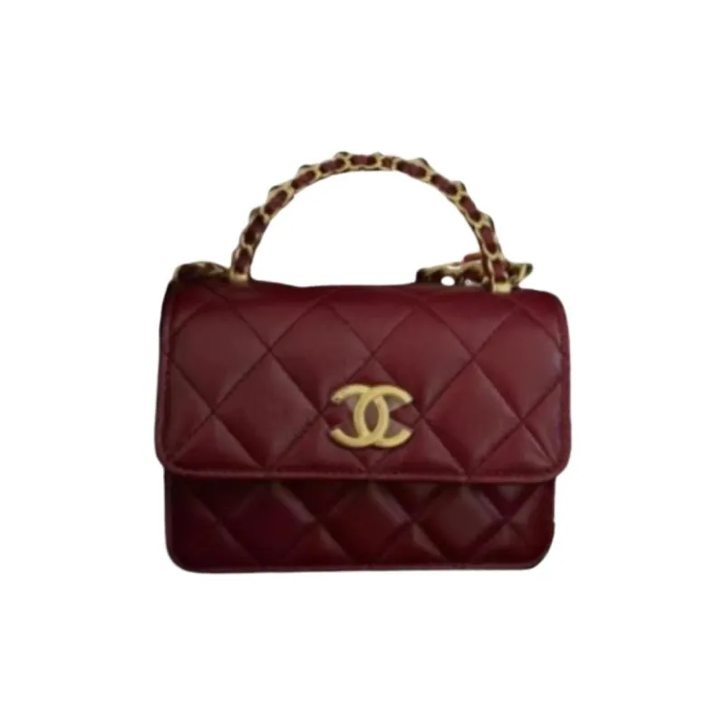 CHANEL Sheepskin Kelly Bag, Mini Bag, Shoulder Bag, Crossbody Bag, Handbag Trumpets Women's Burgundy-0