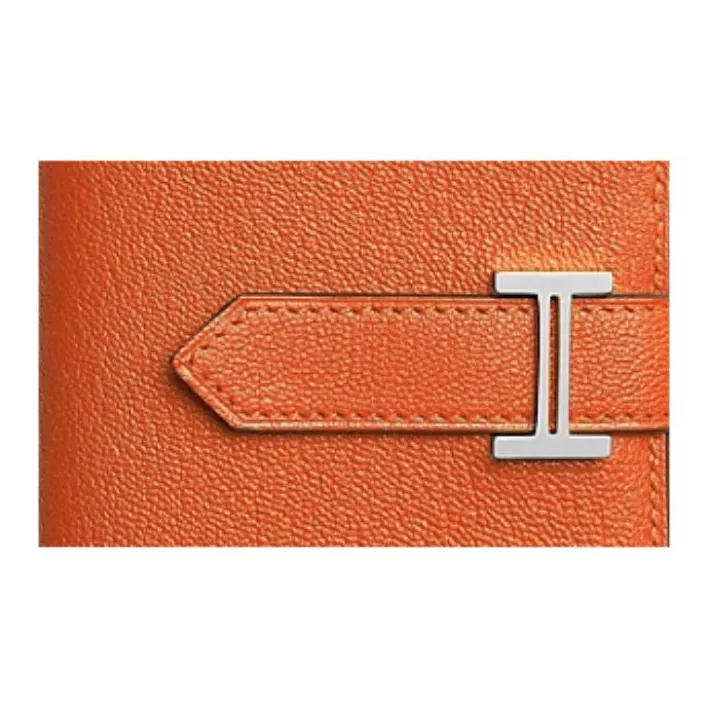 HERMES Bearn Mysore Goat Skin Wallet Women's 0X Aluminum Dan Orange-2