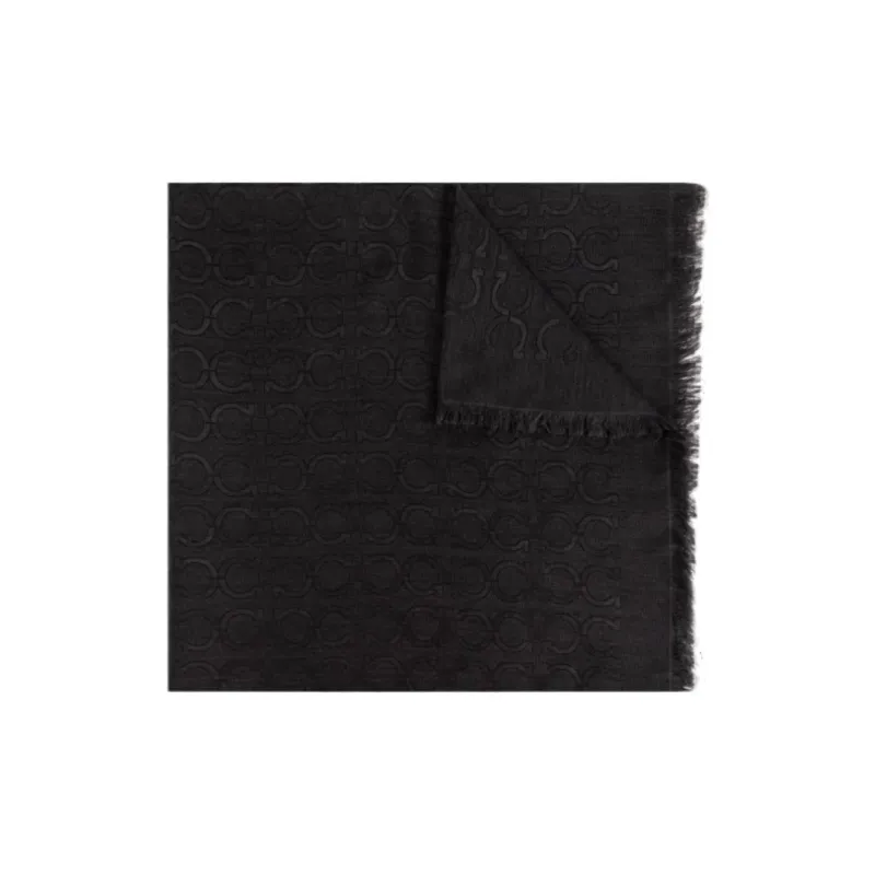 Ferragamo Gancini Monogram Frayed Edge Scarf-0