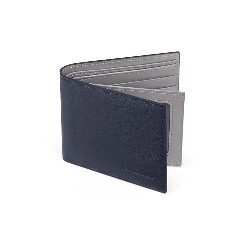 Simvay Clos Cow Leather Coin Purse Document Wallet Clutch Card Holder Men's Black/Dark Blue-7