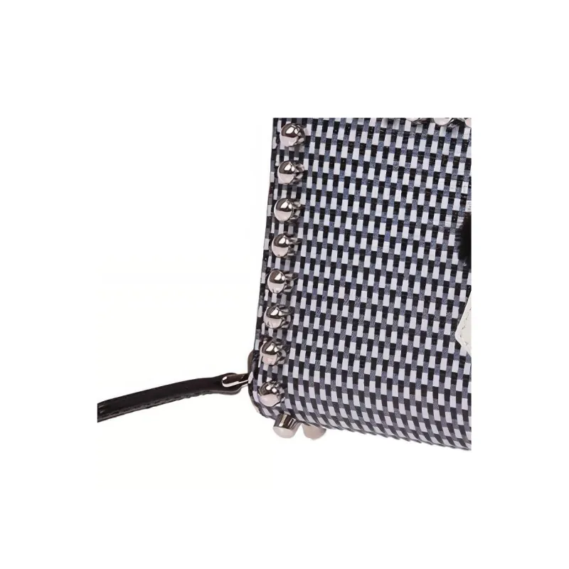 FENDI Leather Wallet Women's Black/Gray White-3