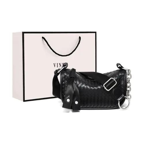 VINEY Cow Leather Shoulder Bag, Crossbody Bag, Pillow Bag Regular Women's Black