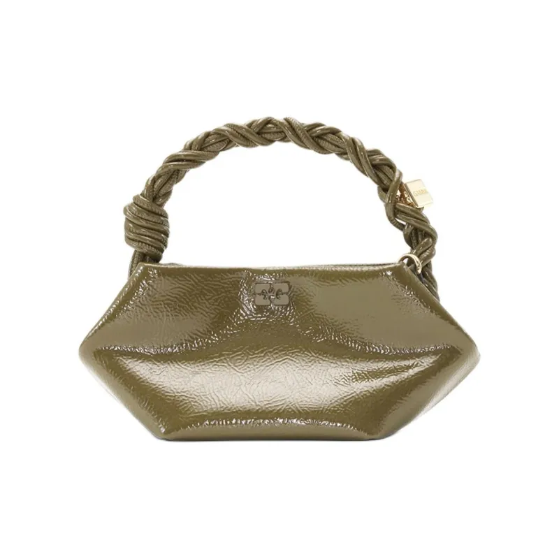 GANNI Recycled Leather Shoulder Bag Crossbody Bag Handbag Mini Women's Olive Green-0