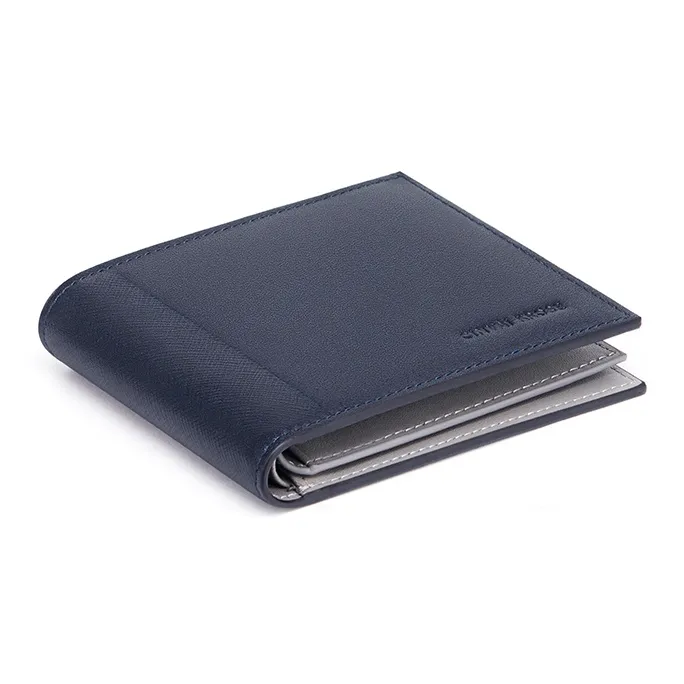 Simvay Clos Cow Leather Coin Purse Document Wallet Clutch Card Holder Men's Black/Dark Blue-8