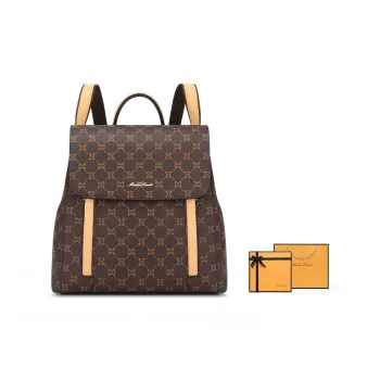 MashaLanti PVC And Synthetic Leather Travel Backpack Women's Dark Brown & Apricot