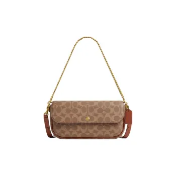 COACH Artificial Leather Shoulder Bag Medium Size Women's Brown Yellow/Caramel